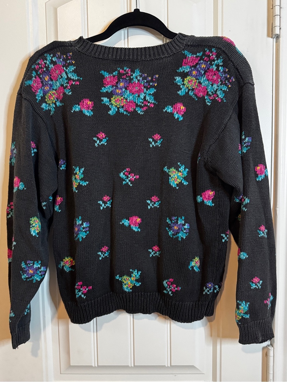 PS Sport Sweater Womens L Black Floral Knit Pullover Grandmacore Cottagecore - Picture 2 of 8